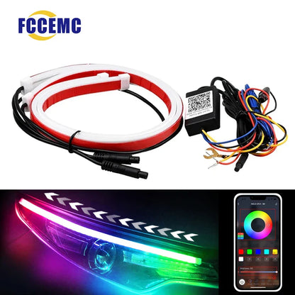 12V RGB LED Daytime Running Lights - APP Controlled, Ultra-thin Flexible Strip, 2 Pcs