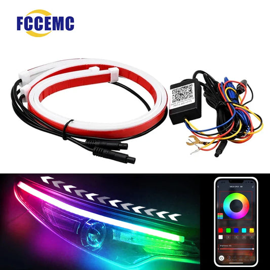 12V RGB LED Daytime Running Lights - APP Controlled, Ultra-thin Flexible Strip, 2 Pcs