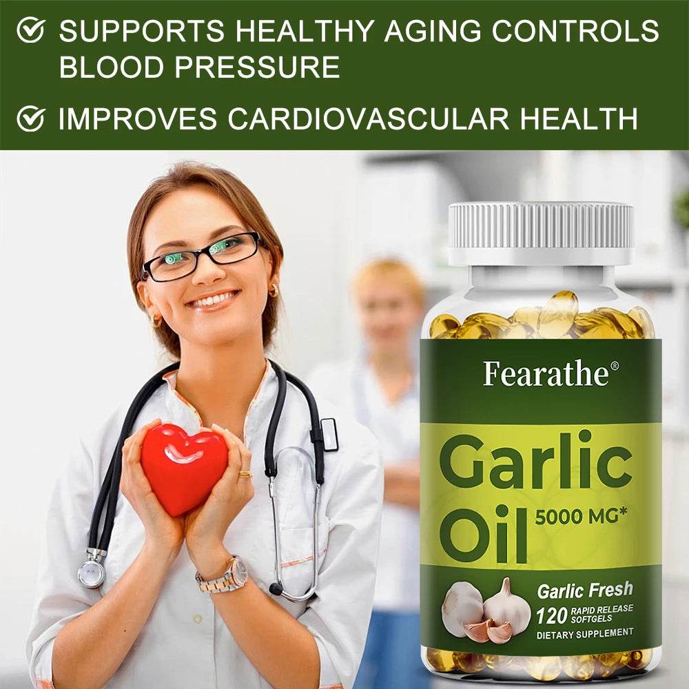 Garlic Oil Capsules, organic extract, promotes healthy cholesterol levels, immune system support