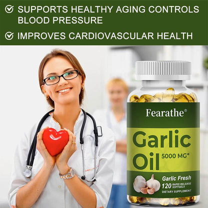 Garlic Oil Capsules, organic extract, promotes healthy cholesterol levels, immune system support