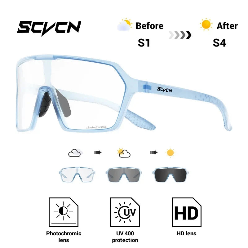 SCVCN Fashion Photochromic Men Cycling Sunglasses Women Outdoor Sports Running Mountain Hiking Glasses UV400 Protective Eyewear