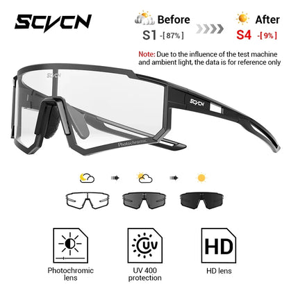 SCVCN Photochromic Cycling Glasses Night Riding Glasses Outdoor Sport Travel Sunglasses Men Women MTB Bike Golf Driving Eyewear