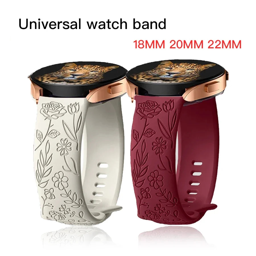 Samsung Galaxy Watch 7, 6, 5, 4 & FE Rose Engraved Silicone Band