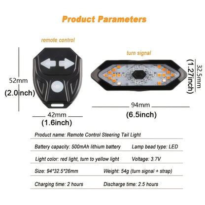 Remote Lights (Bike Turn Signals / Rear Light) with LED Lamp - Rechargeable USB - Wireless