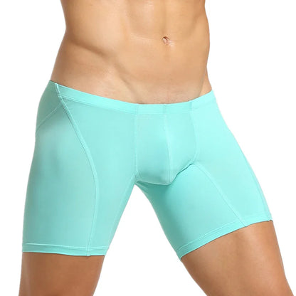 Men’s Long Leg Boxer Shorts – Stretch Ice Silk Athletic Underwear