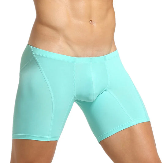 Men’s Long Leg Boxer Shorts – Stretch Ice Silk Athletic Underwear