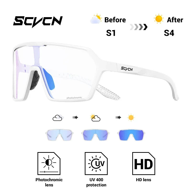 SCVCN Fashion Photochromic Men Cycling Sunglasses Women Outdoor Sports Running Mountain Hiking Glasses UV400 Protective Eyewear