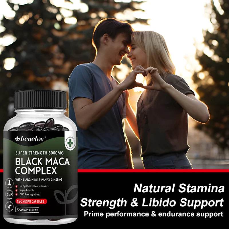 Black Maca & Ginseng Complex, Supports Energy, Muscle, Endurance, Mood, Focus, 120 Vegan Capsules