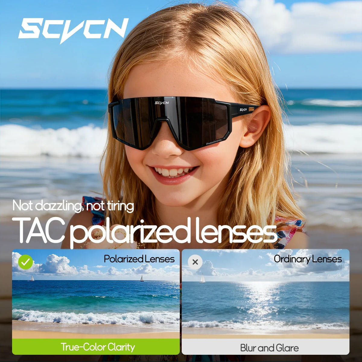 SCVCN Children's Polarized Photochromic Cycling Sunglasses Outdoor Running Glasses Boy Girl 6-14 Years Glasses Kids UV400