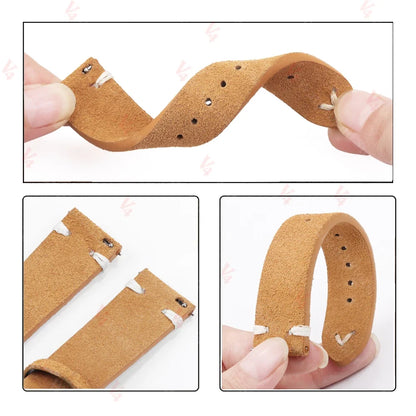 Samsung Galaxy Watch 7, 6, 5, 4 & FE Stitched Suede Band with Butterfly Clasp