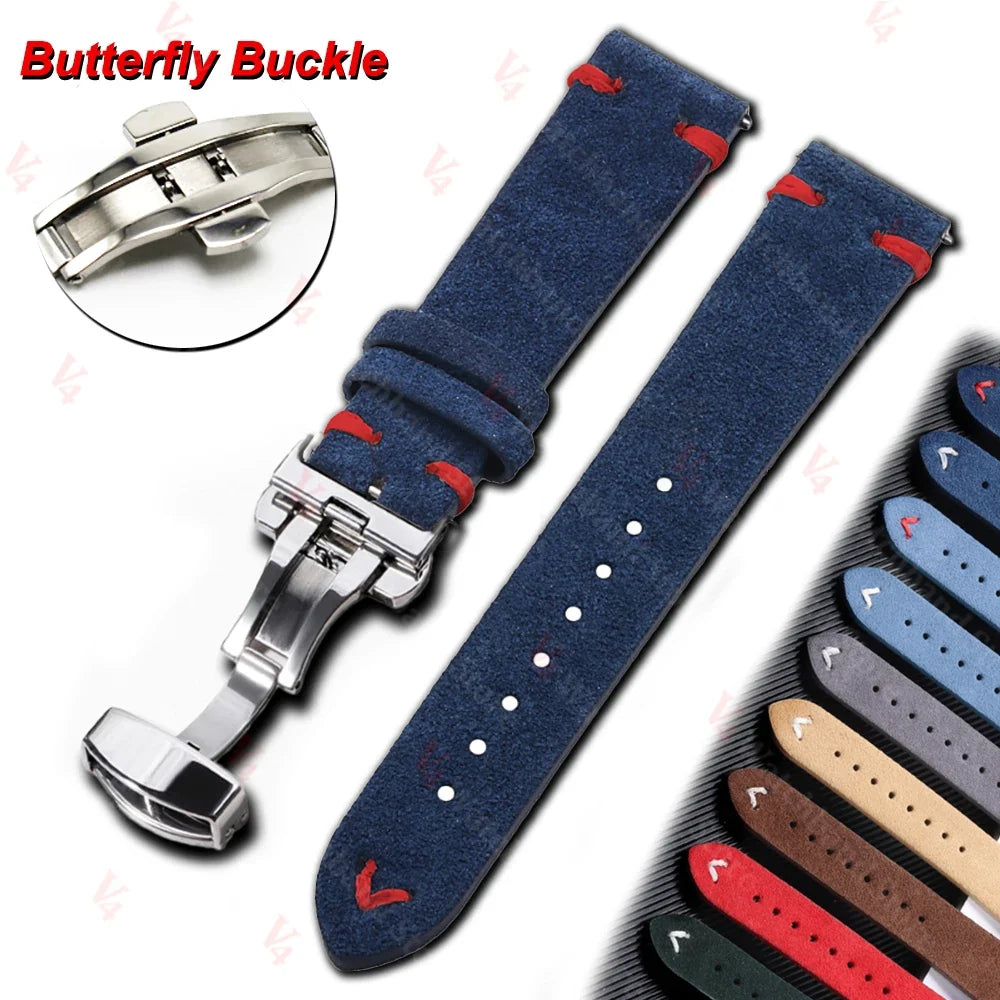 Samsung Galaxy Watch 7, 6, 5, 4 & FE Stitched Suede Band with Butterfly Clasp