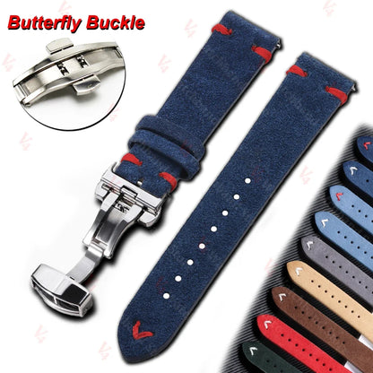 Samsung Galaxy Watch 7, 6, 5, 4 & FE Stitched Suede Band with Butterfly Clasp