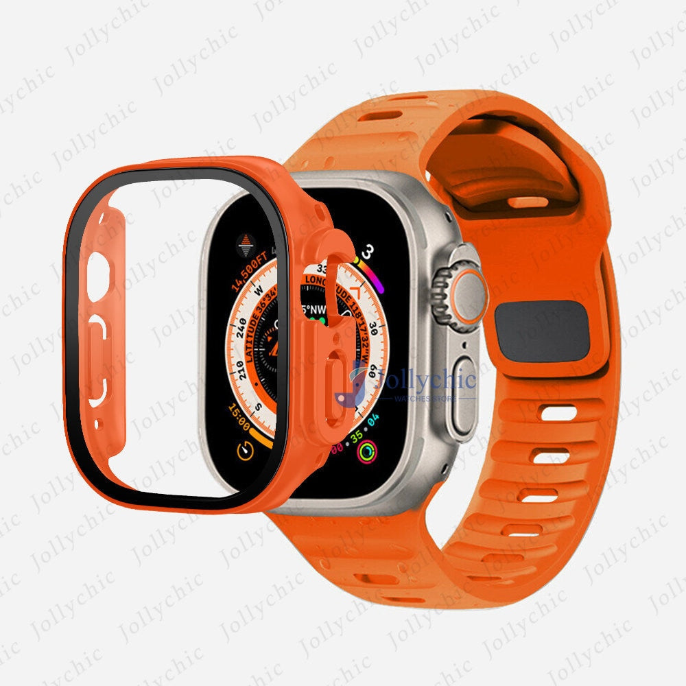 Silicone Sport Band+Case for Apple Watch Ultra Band Case Strap
