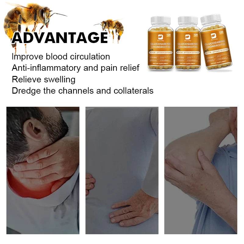 BEWORTHS Glucosamine Chondroitin Bee Venom Extract Capsules for Relieve Joint & Knee Pain Relieve Discomfort of Bones and Joint