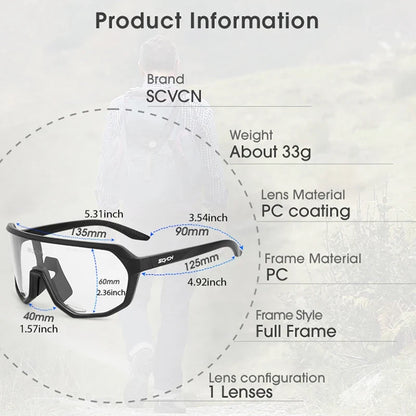 Scvcn-New Sunglasses Photochromic Cycling Glasses for Men Bicycle Mountain Bike Cycling Goggles UV400 MTB Polarized Road Women