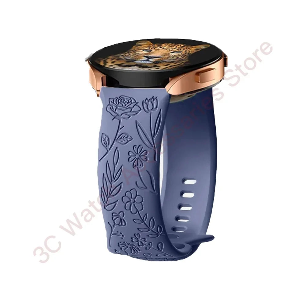 Samsung Galaxy Watch 7, 6, 5, 4 & FE Rose Engraved Silicone Band