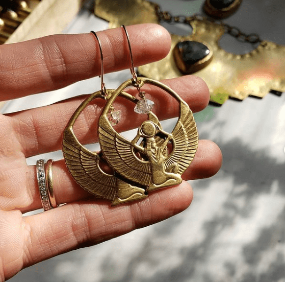 Brass Isis and Herkimer Earrings