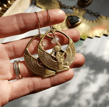 Brass Isis and Herkimer Earrings