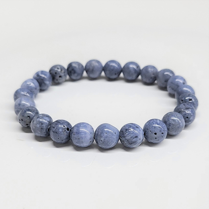 Blue Coral Round Bead Bracelet