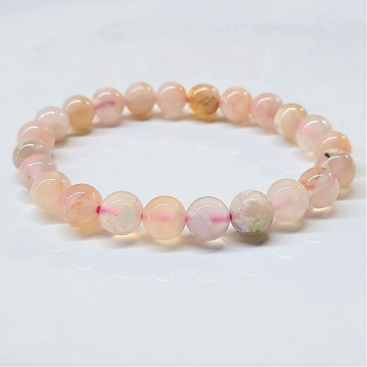 Flower Agate Round Bead Bracelet - Stone of the Divine Feminine