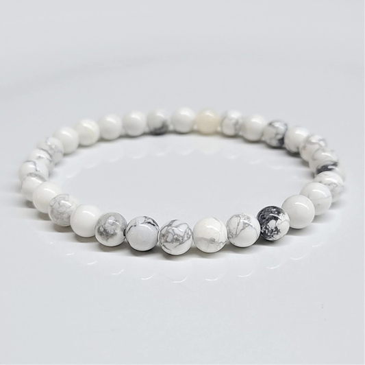 White Howlite Round Bead Bracelet - Anger Eater