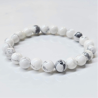 White Howlite Round Bead Bracelet - Anger Eater
