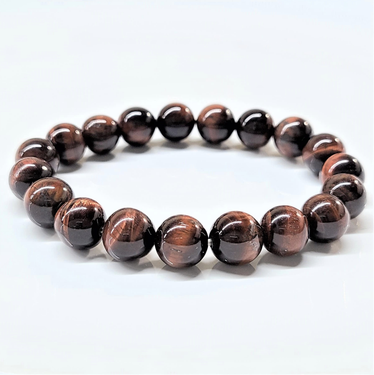 Red Tiger Eye (Dragon's Eye) Round Bead Bracelet - Stone of Vitality and Survival