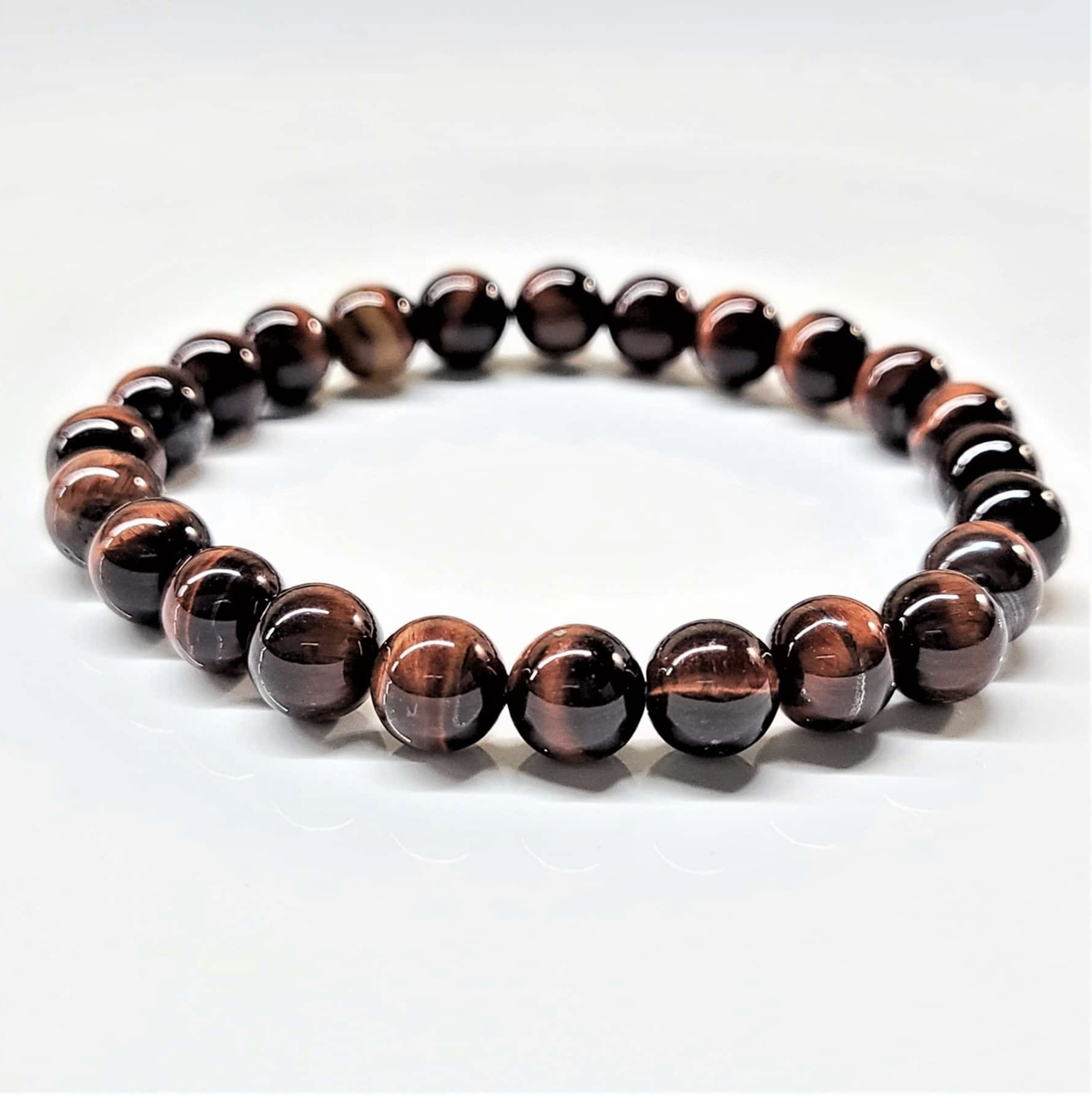 Red Tiger Eye (Dragon's Eye) Round Bead Bracelet - Stone of Vitality and Survival