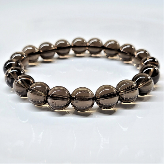 Smoky Quartz Round Bead Bracelet - Stone of Strength & Stability