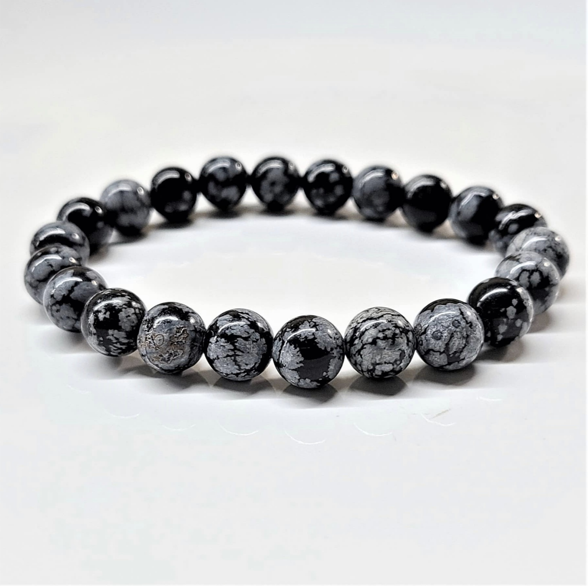 Snowflake Obsidian Round Bead Bracelet - Stone of Purification & Balance