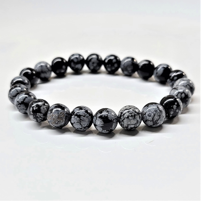 Snowflake Obsidian Round Bead Bracelet - Stone of Purification & Balance