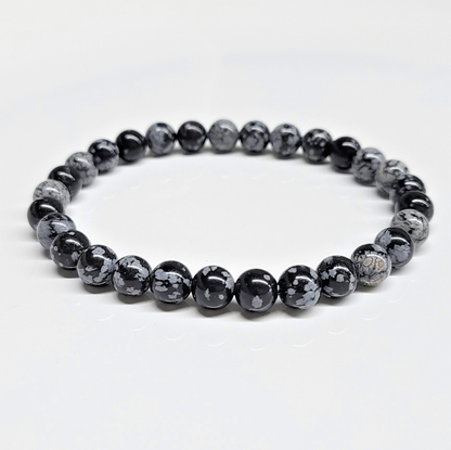 Snowflake Obsidian Round Bead Bracelet - Stone of Purification & Balance