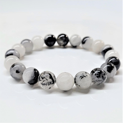 Tourmaline in Quartz Round Bead Bracelet - Grounded Light & Divine Protection