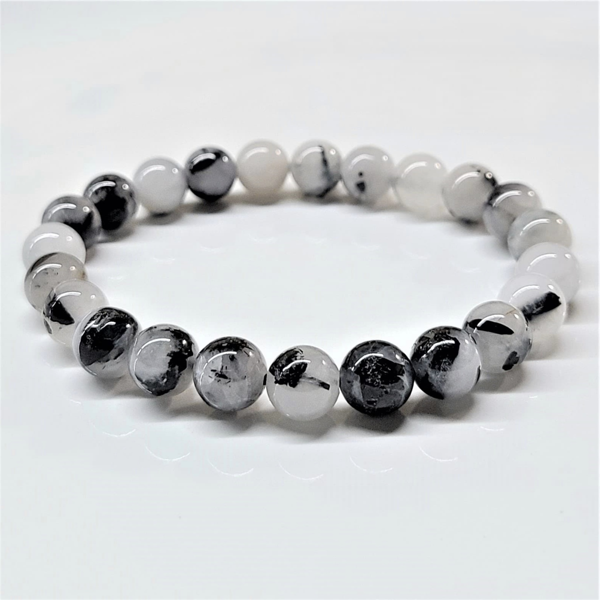 Tourmaline in Quartz Round Bead Bracelet - Grounded Light & Divine Protection