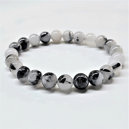 Tourmaline in Quartz Round Bead Bracelet - Grounded Light & Divine Protection
