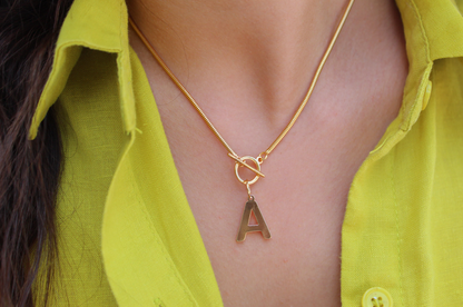 Initial Omega Toggle T Bar Dainty Necklace