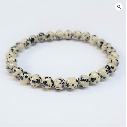 Dalmatian Jasper Round Bead Bracelet - Stone of Joy & Loyalty