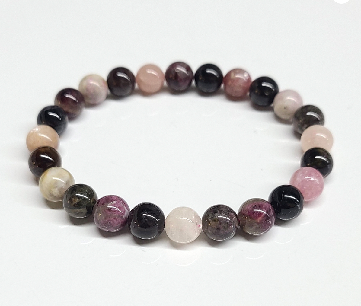 Multi Color Tourmaline Round Bead Bracelet - Stone of Joy & Emotional Healing
