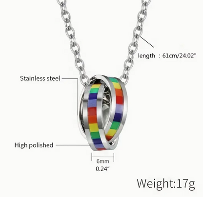 Stainless Steel Rainbow Double Ring LGBTQ Pride Necklace