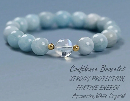 Courage - Aquamarine and White Crystal Beaded Bracelet