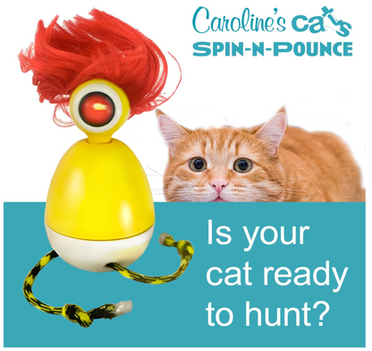Caroline's Cats Spin-N-Pounce Rechargeable Automatic Interactive Indoor Dancing Cat Toy; Touch Sensor & Auto Shut Off, 360° Rotation, Silent Motor, LED Light, Simulates Prey for Hunting & Exercise