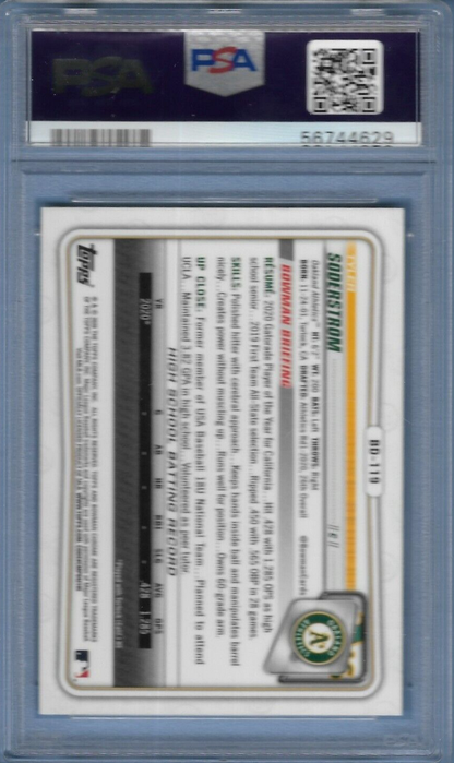Graded 2020 Topps Bowman Draft Tyler Soderstrom #BD119 Chrome Rookie RC Baseball Card PSA 10 Gem Mint