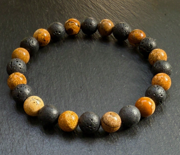 Earth & Ember Bracelet – Lava Stone & Picture Jasper for Grounding and Inner Strength
