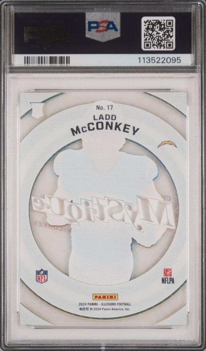 Graded 2024 Panini Illusions Ladd McConkey #17 Mystique Emerald Rookie RC Football Card PSA 10 Gem Mint