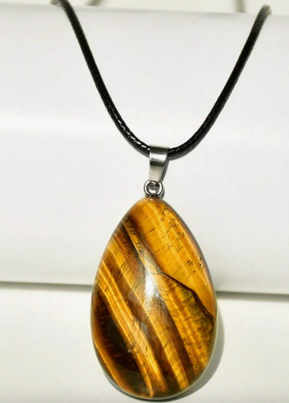 Grounded Elegance: Natural Tiger Eye Leather Pendant Necklace on Leather Rope