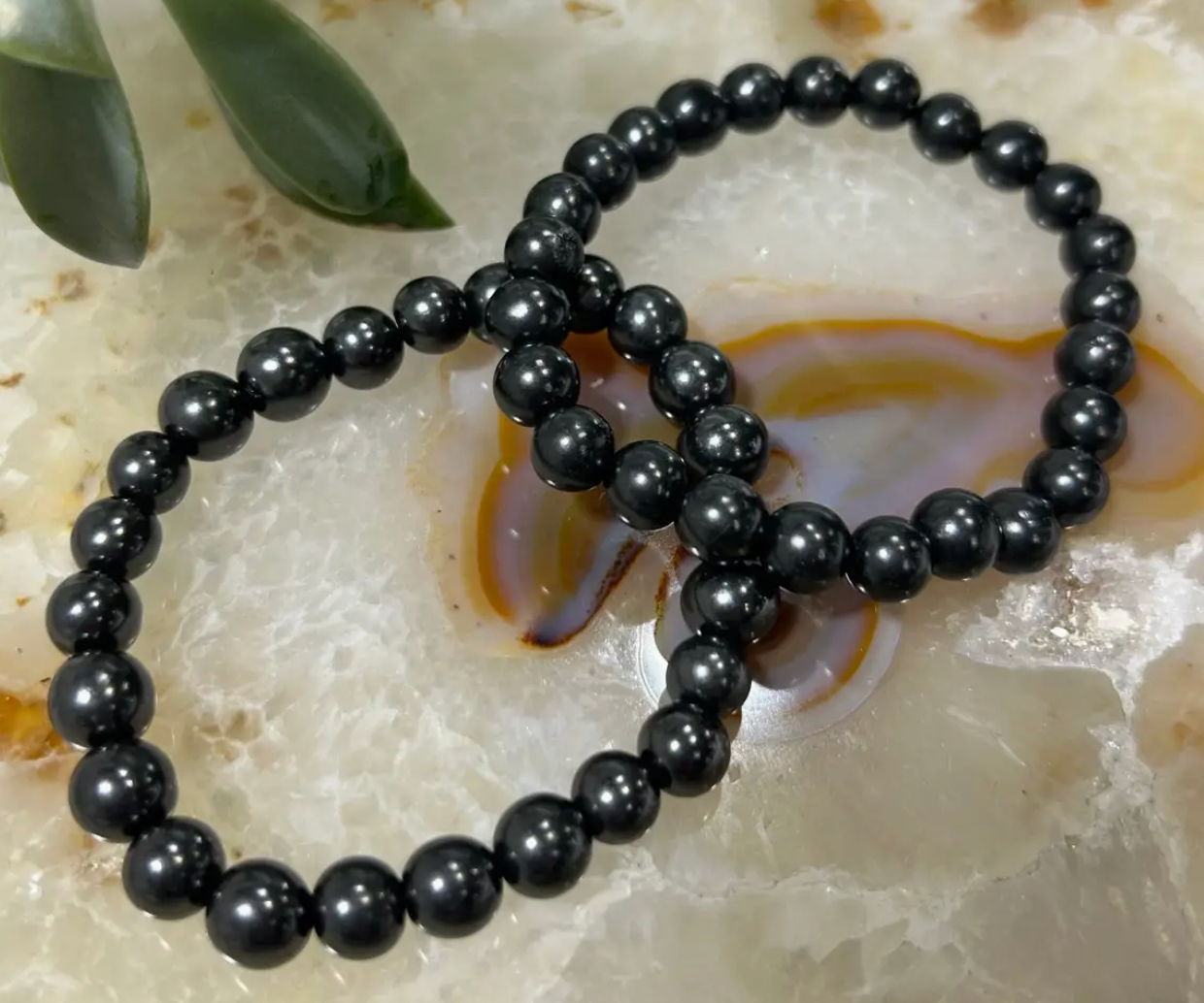 Reiki-Infused Authentic Karelian Shungite Bracelet for EMF Shielding, Detoxification & Deep Grounding (8mm)