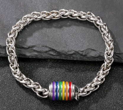 🌈 Stainless Steel Rainbow Charm Bracelet – LGBTQ+ Pride Jewelry