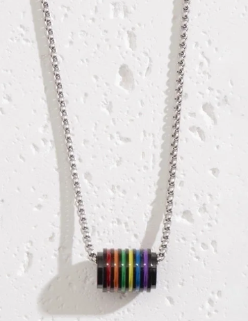 🌈 Pride Barrel Necklace – Stainless Steel LGBTQ+ Jewelry (Silver Tone or Black Tone)