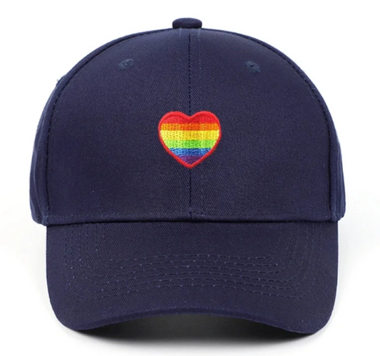 🌈 Pride Heart Embroidered Baseball Cap – Unisex Adjustable Hat (Navy Blue or Black)