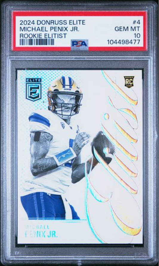 Graded 2024 Panini Donruss Elite Michael Penix Jr #4 Rookie Elitist Rookie RC Football Card PSA 10 Gem Mint